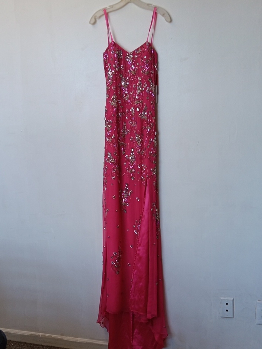 Gorgeous Fuchsia Color Sequin Embellished Spaghetti-Strap Maxi Dress